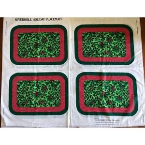 Vtg Christmas Placemat Fabric Set Of 4 Holly Leaves And Berries Spring Mill Read